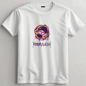 A white t-shirt that has the Form/Less logo printed in the middle.